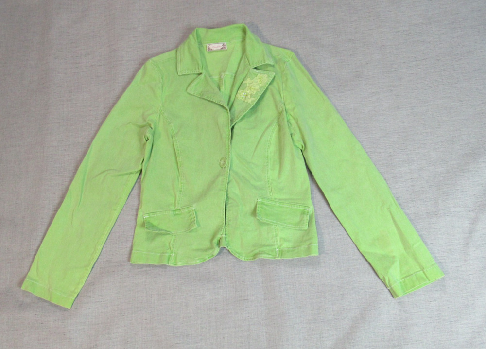 Luna Chix Jacket Womens Large Green Beaded Boho Hipster Blazer Y2K Granola Girl
